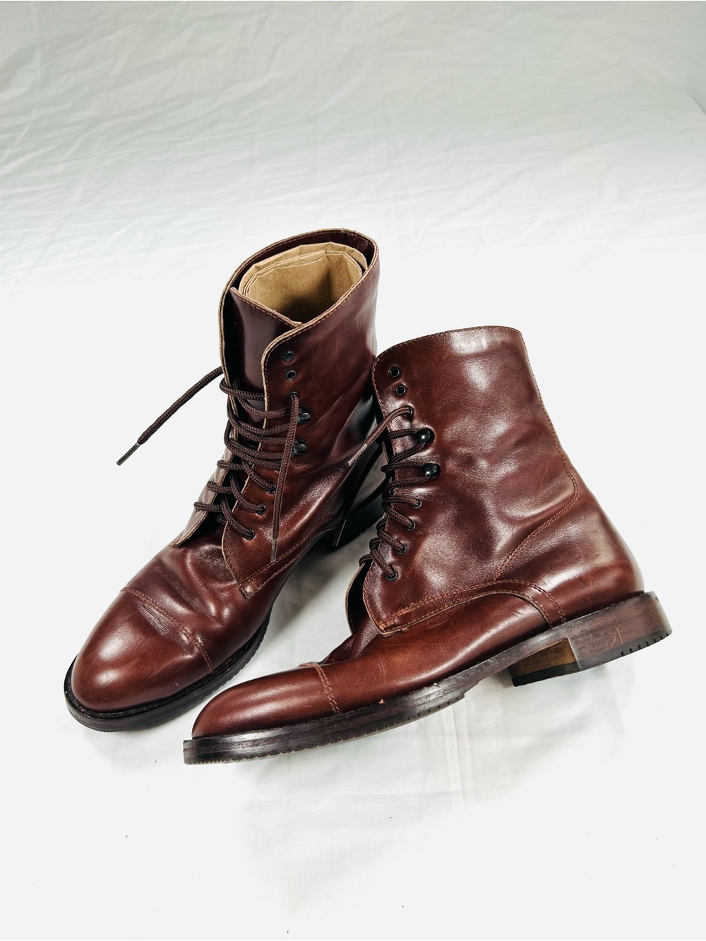 J Crew Brown Leather Lace Up Cap Toe Boots